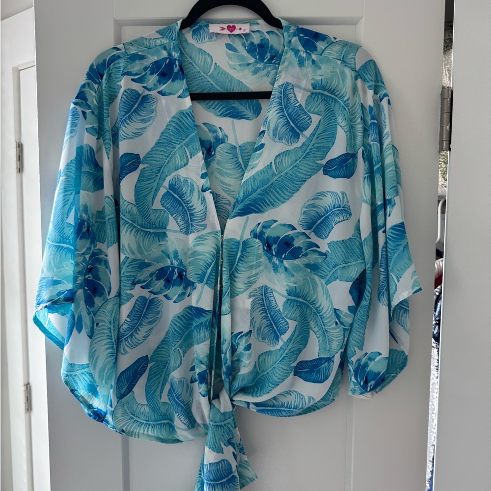 Buddy Love Tropical Blue Leaf Print Women's Top